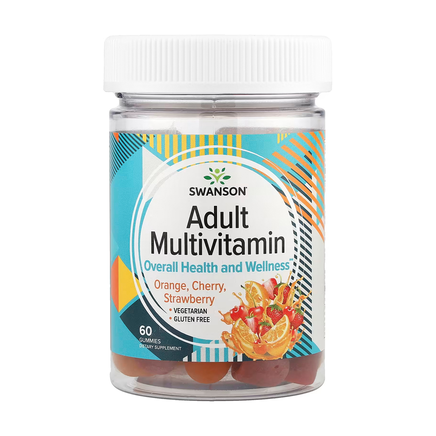 Мультивітаміни Swanson Adult Multivitamin для дорослих, зі смаком апельсина, вишні та полуниці, 60 жувальних цукерок
